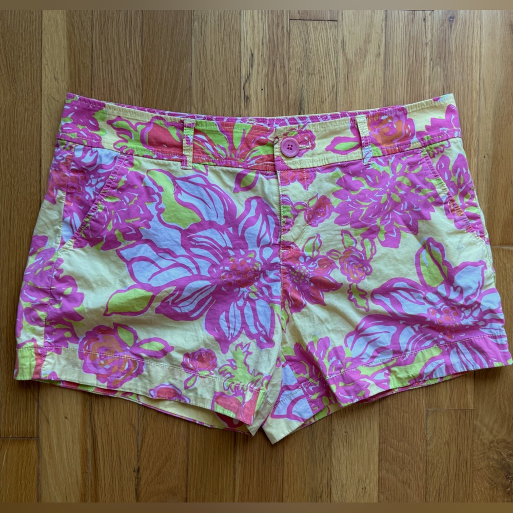 Lilly Pulitzer Yellow and Pink Shorts Vibrant Floral Print